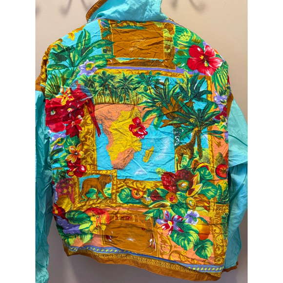 VTG New Women's FOXRUN Teal Multi-color Tropical Print Jacket Size L - Picture 3 of 11